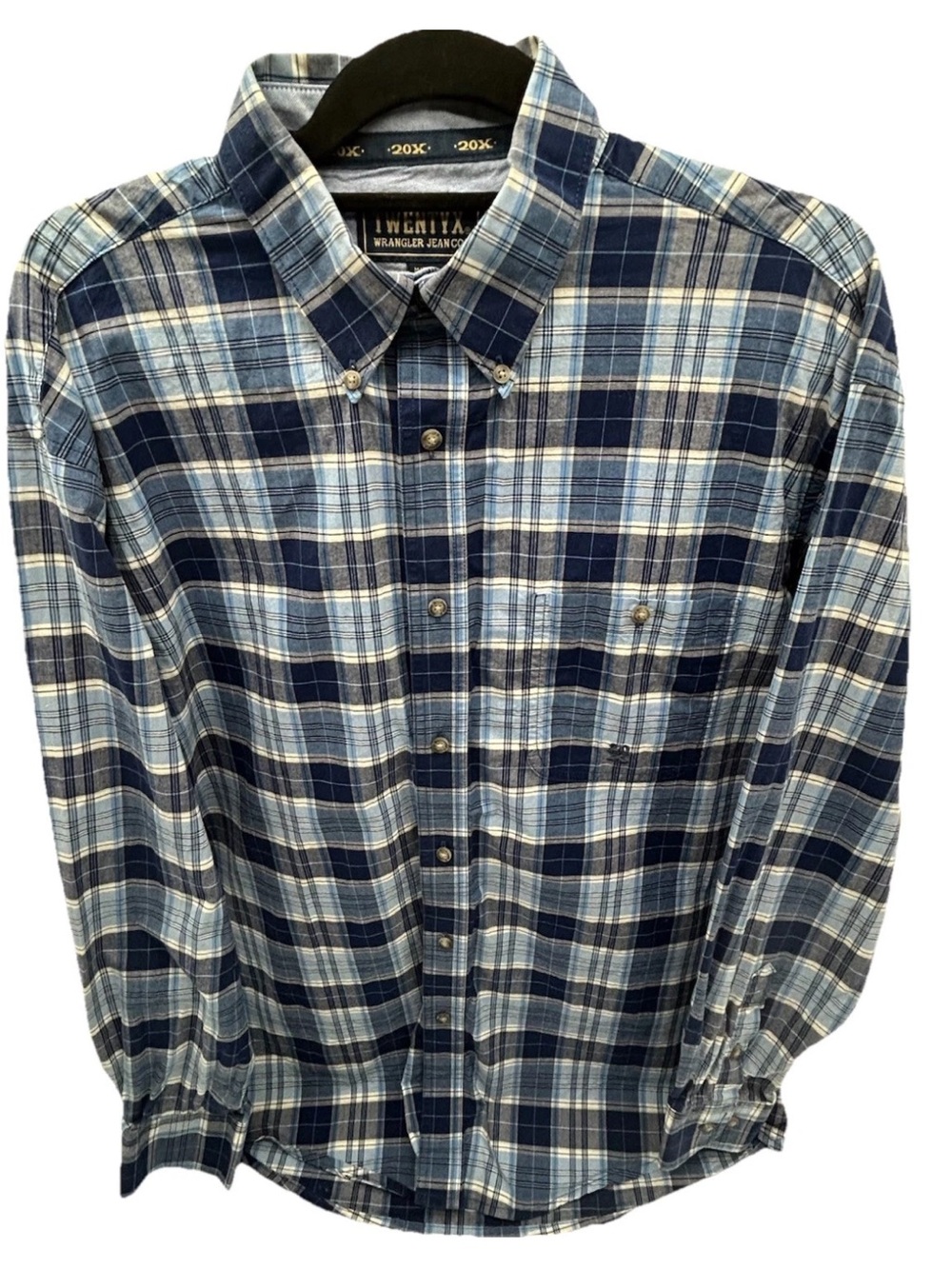 Wrangler Blue and Light Blue Plaid Button-Down Shirt